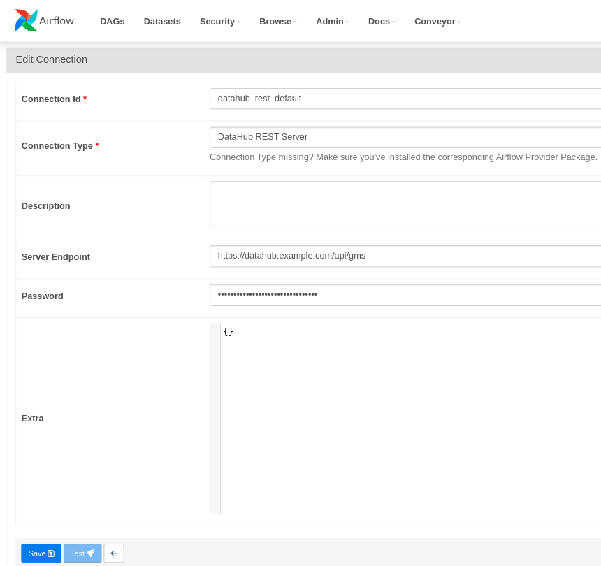 Airflow connection for DataHub