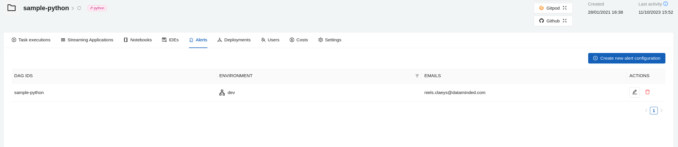 Alert configuration in the Conveyor UI