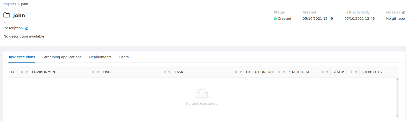 Task executions in the Conveyor UI
