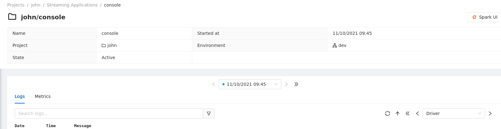 Streaming Applications in the Conveyor UI